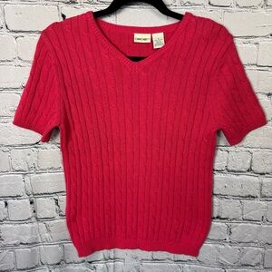 Cherokee Vintage Y2K 90s Preppy Hot Pink Cable Knit Short Sleeve Top Size Small